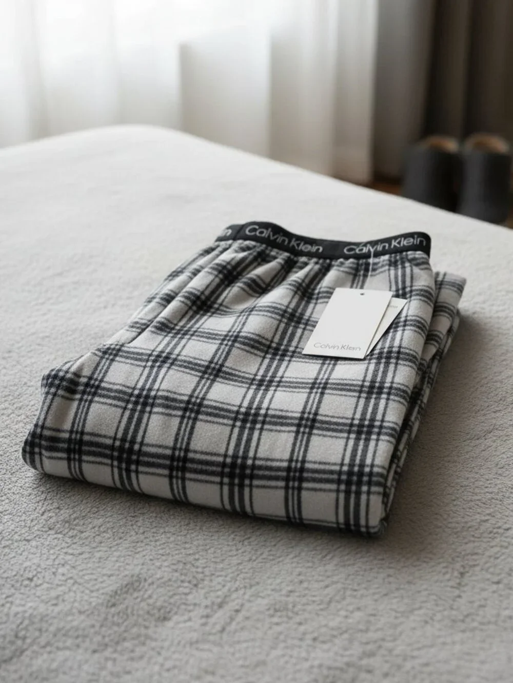 Calvin Klein Boys Pajama Pants Only NWT Black White Plaid Size Small